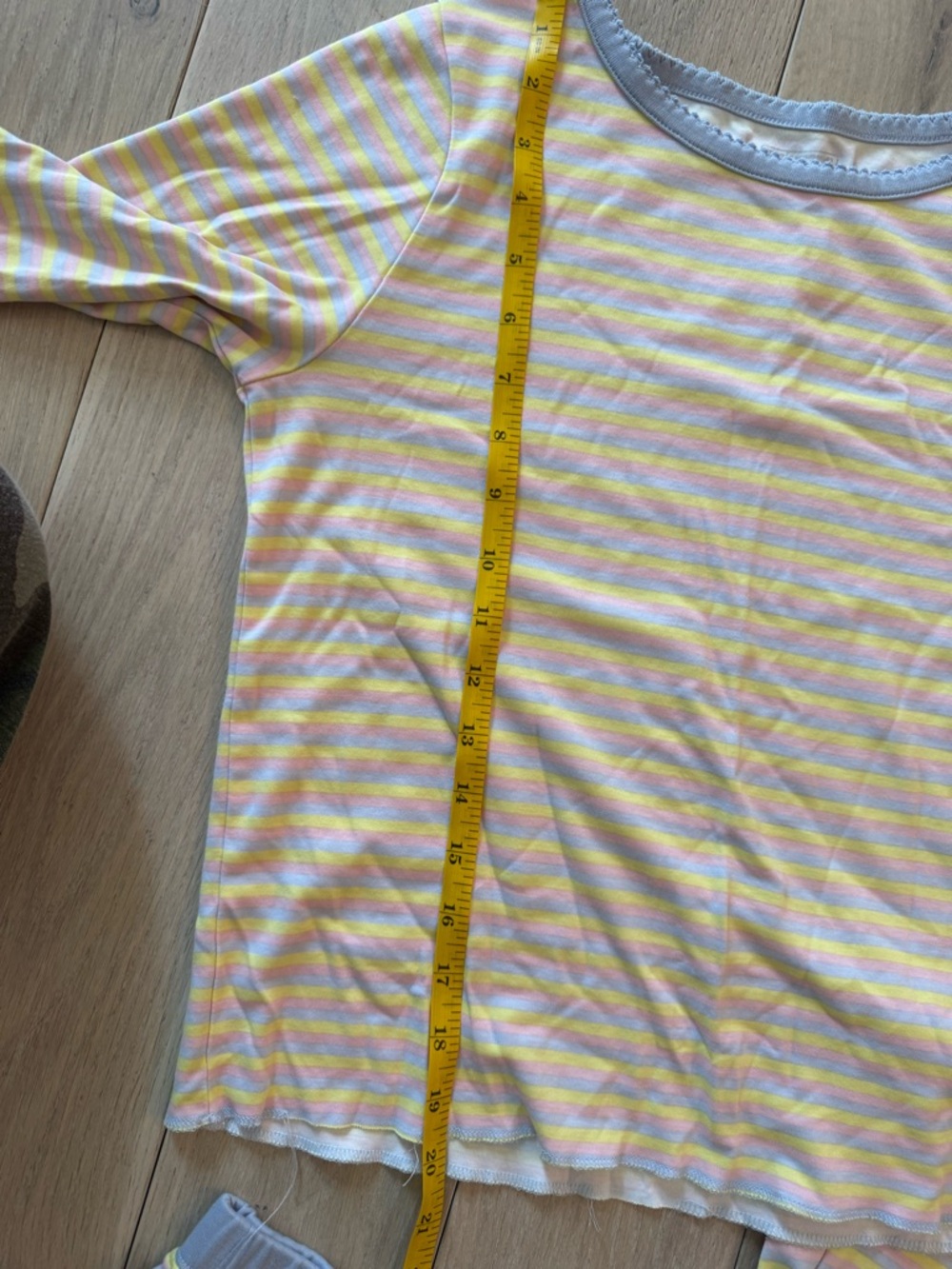 Women’s Yellow & White Striped 3-Piece Pajama Set - Long Sleeve, Pants & Shorts - Picture 4 of 9
